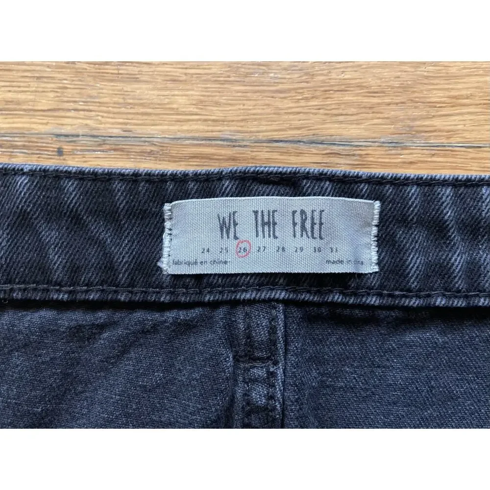 FREE PEOPLE Black Distressed Full Zip Denim Skirt sz 26